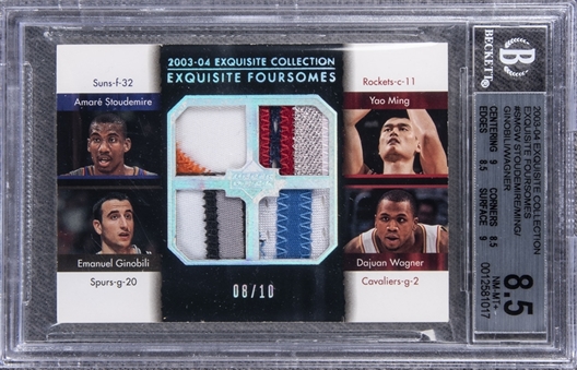 2003-04 UD "Exquisite Collection" Exquisite Foursomes #SMGW Stoudamire/Ming/Ginobili/Wagner Game Used Patch Card (#08/10) - BGS NM-MT+ 8.5